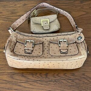 Elegant Tan Ostrich Pattern Shoulder Bag Set